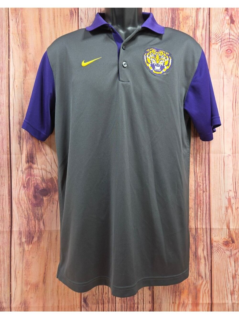 Nike LSU Tigers Dri-FIT Polo Shirt Gray Purple Mens Medium